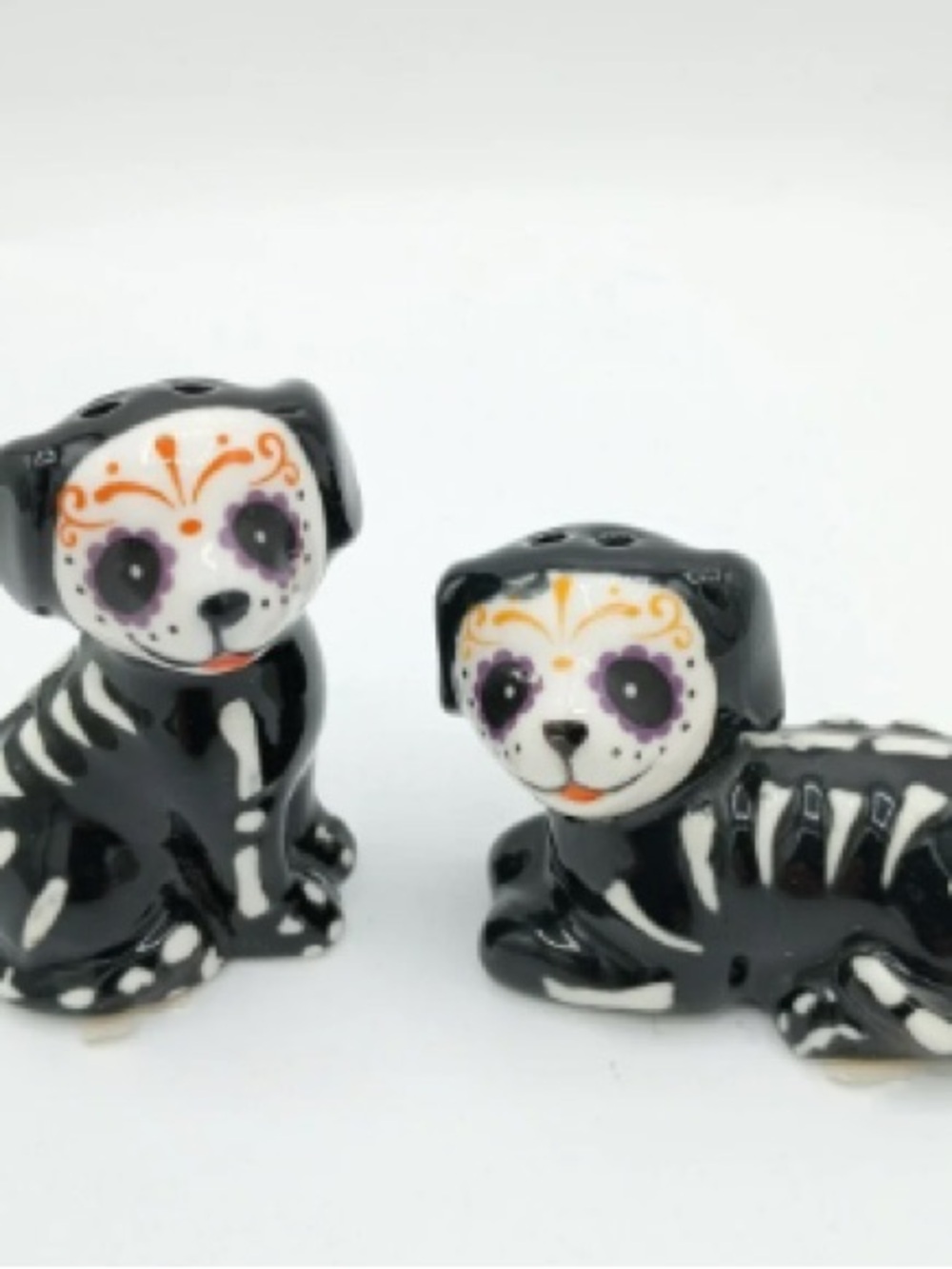 Decorative Day of the Dead Dog Salt and Pepper Shaker Set - Black